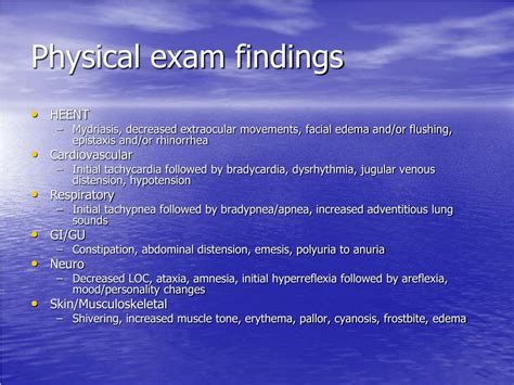 physical exam findings of hypothermia
